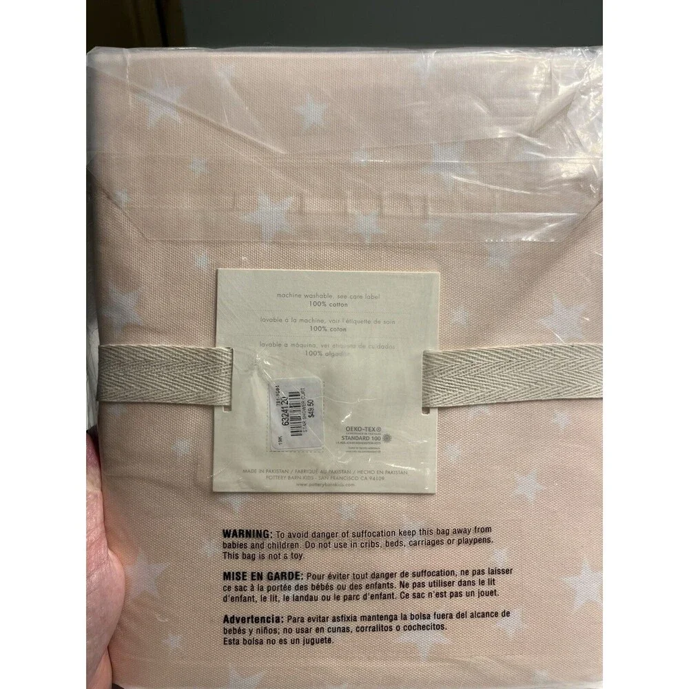 New Pottery Barn Blush Pink Star Shower Curtain 100% Cotton